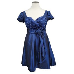 Cherlone Blue Satin Taffeta Evening Formal Cocktail Dress Women's Plus Size 20